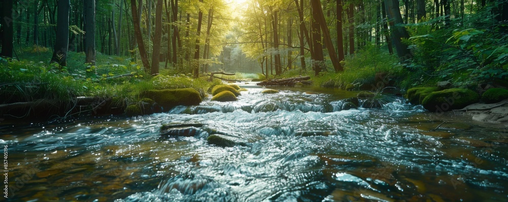 Fototapeta premium Clear stream flowing through a forest