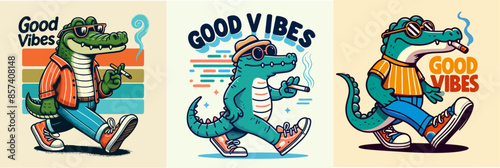 vector cool crocodile smoking t-shirt design