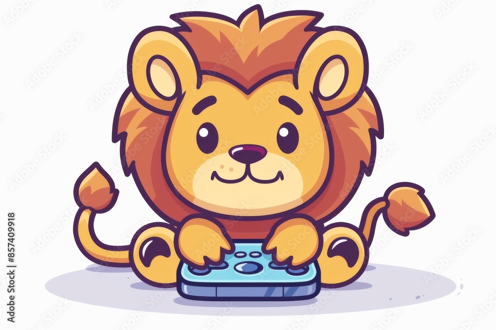 Cute Lion Playing Video Game