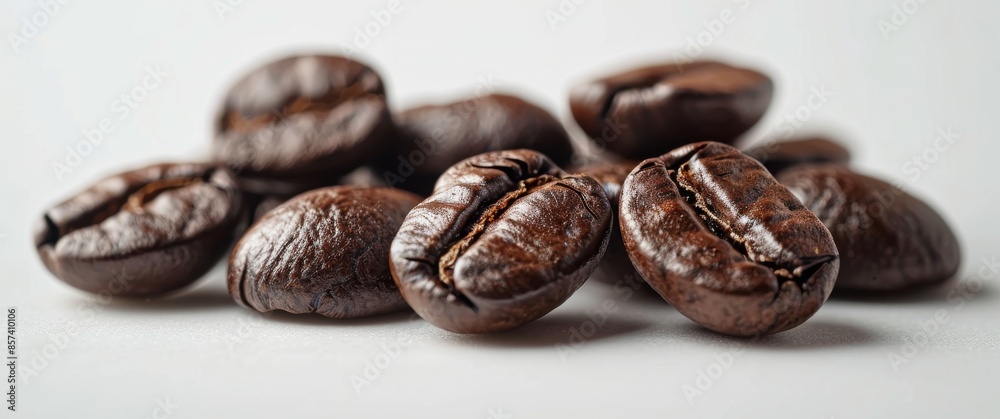Fototapeta premium Close Up of Dark Brown Coffee Beans on a White Surface