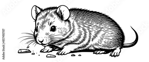 Engraved Retro Wildlife Illustration: Vintage Rat in Vignette Design