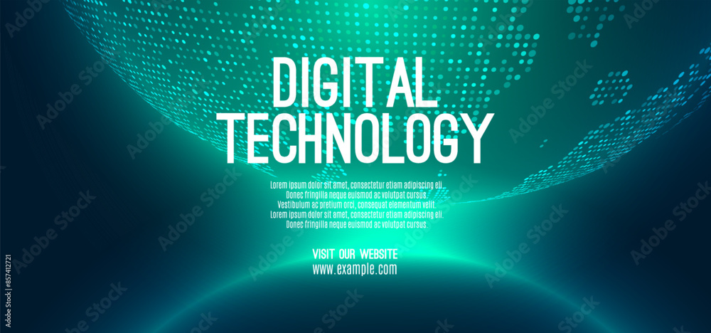 Fototapeta premium Digital technology internet network speed connection blue green background, cyber nano information, abstract communication, innovation future tech data, Ai big data lines dots, illustration vector 3d