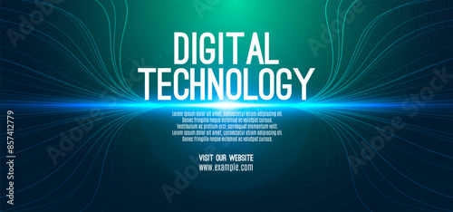 Digital technology internet network speed connection blue green background, cyber nano information, abstract communication, innovation future tech data, Ai big data lines dots, illustration vector 3d
