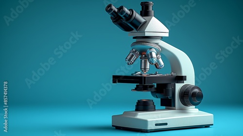 A high-tech microscope stands ready, its lenses promising a world of discovery in the field of science.