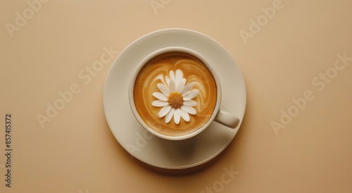 White Daisy Latte on Cream Saucer