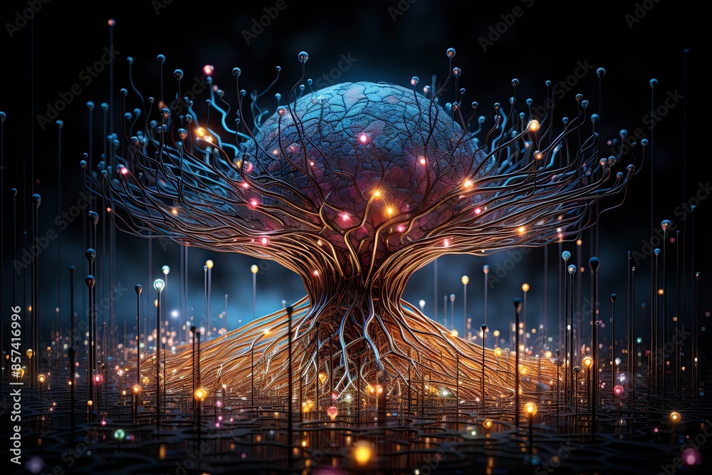 Fototapeta premium Neural network, visualization, human brain, analog, intricate, detailed, complexity, visual