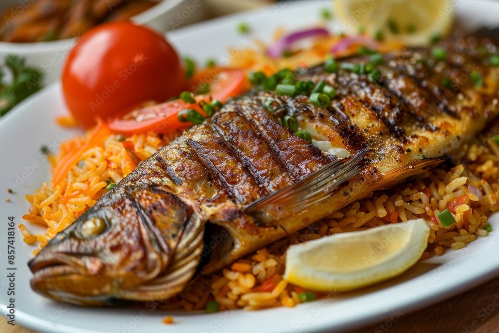 Having grilled tilapia rice for lunch boosts energy and enthusiasm Having grilled tilapia rice for lunch boosts energy and enthusiasm