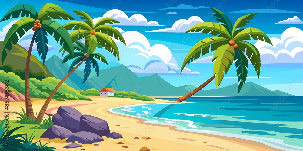 Tropical Beach with Palm Trees for Poster or Wallpaper Design Tropical Beach with Palm Trees for Poster or Wallpaper Design
