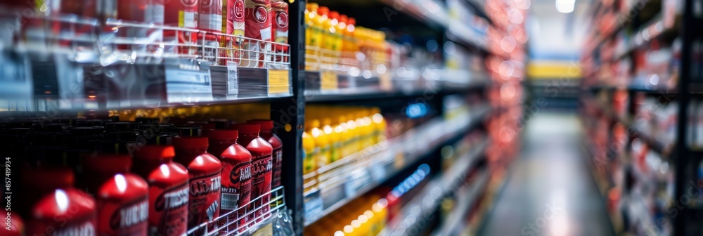 Commercial photo of neatly organized goods in a warehouse. Shallow depth of field emphasizes foreground products, blurring background shelves into abstraction Commercial photo of neatly organized goods in a warehouse. Shallow depth of field emphasizes foreground products, blurring background shelves into abstraction