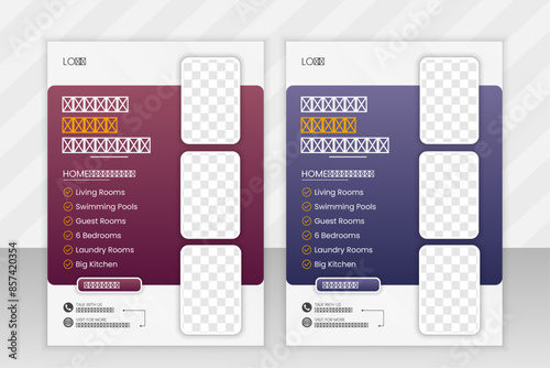 Real estate company flyer template design. Modern home sale poster with abstract geometric shape. Creative banner for housing or property business agency.