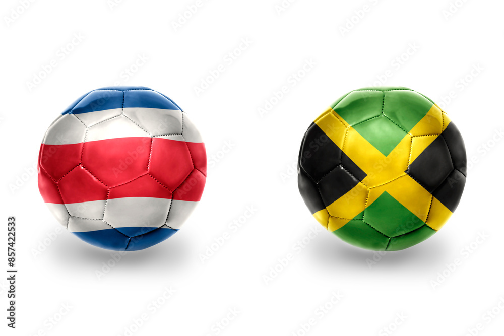 Fototapeta premium football balls with national flags of costa rica and jamaica ,soccer teams. on the white background.
