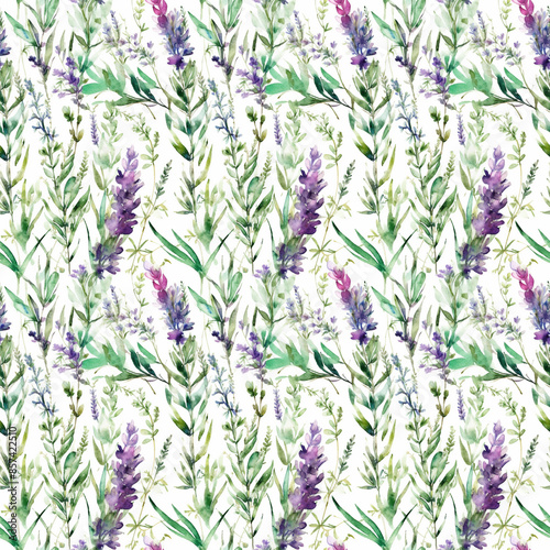 Seamless abstract watercolor pattern with lavender on a white background. Fabric, wrapping paper. Generative AI