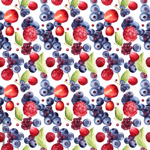 Seamless abstract watercolor pattern with berries on a white background. Fabric, wrapping paper. Generative AI