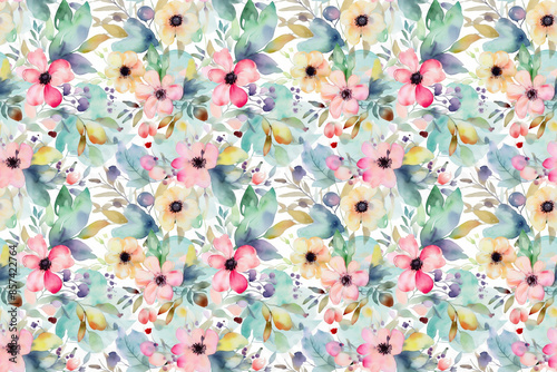 Seamless abstract watercolor pattern with poppy flowers on a white background. Fabric, wrapping paper. Generative AI