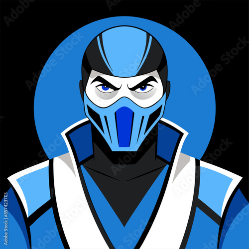 Cartoon illustration of Sub Zero from Mortal Kombat in a blue mask