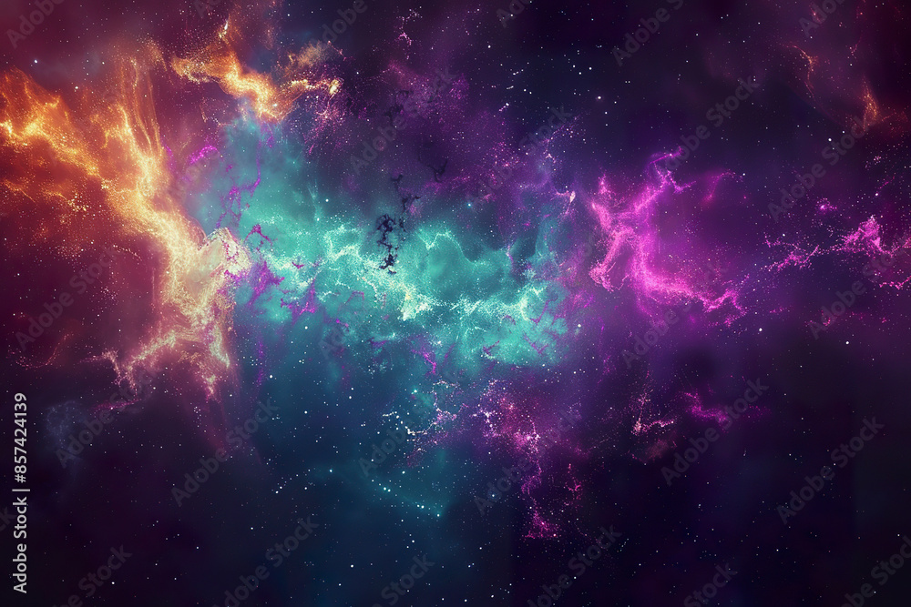 A colorful space scene with a purple and green cloud in the middle A colorful space scene with a purple and green cloud in the middle