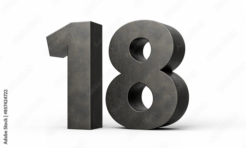 Number Eighteen 18 Digit Made Of Gray Smooth Cast Iron Isolated On White Background 3d Illustration Number Eighteen 18 Digit Made Of Gray Smooth Cast Iron Isolated On White Background 3d Illustration