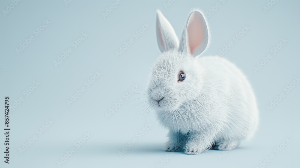 Ultra-detailed 8k photograph of a rabbit, light solid background, hyper-realistic rendering with professional lighting, showing every fine detail of its fur and features