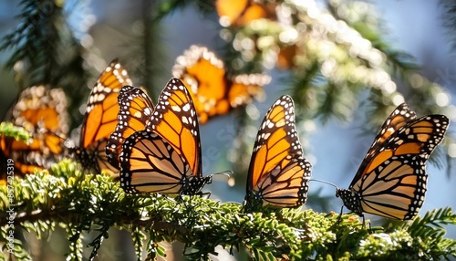 close up of monarch butterflies danaus plexippus monarch butterfly biosphere reserve unesco world heritage site el rosario michoacan mexico photo