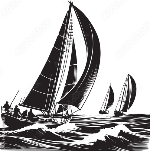 Sailing Sport Stock Vector Illustration, vector black color silhouette