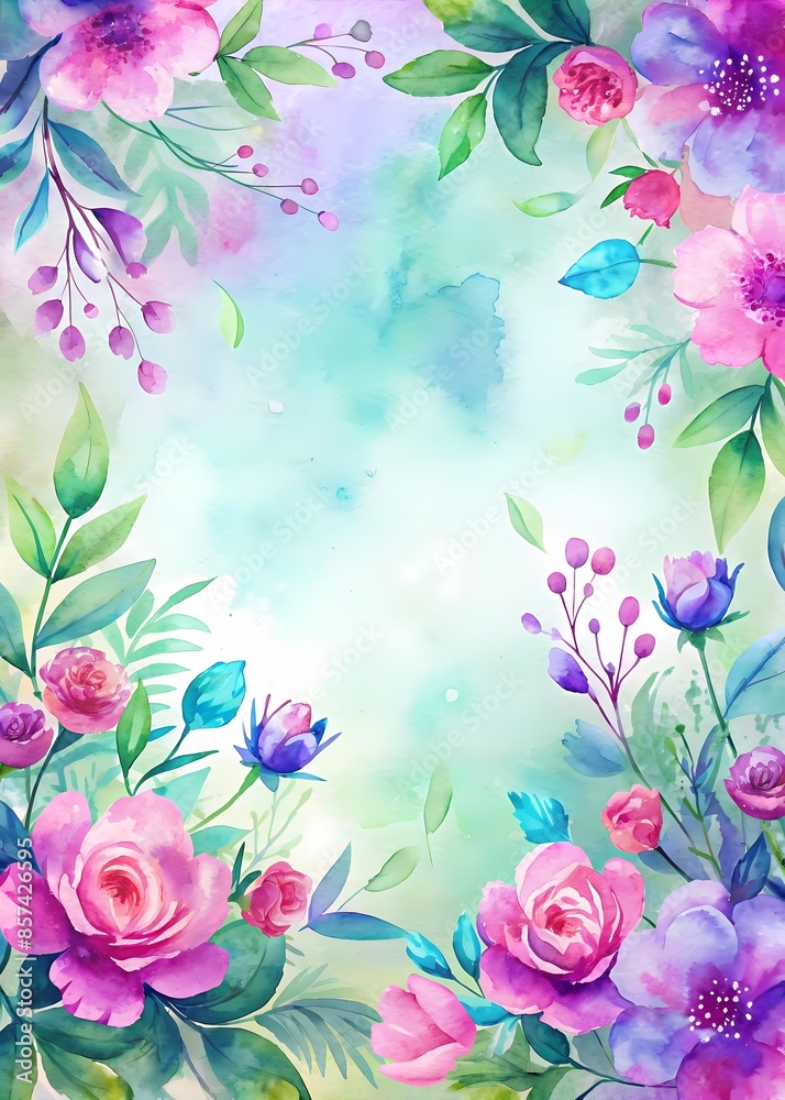 Obraz premium Floral Watercolor Border Design for Invitations or Stationery