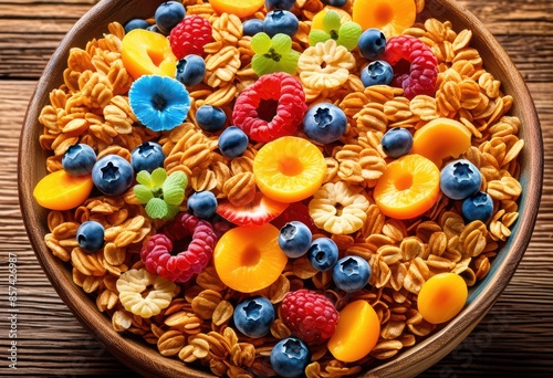 vibrant cereal bowl colorful crunchy breakfast, colors, dish, food, meal, crispy, crunchiness, crunchier, crunching, grains, grain, oats, flakes, muesli photo