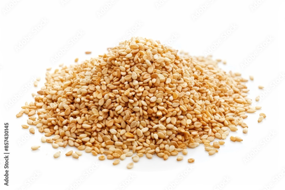 Pile of hulled sesame seeds on white background Pile of hulled sesame seeds on white background