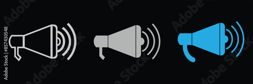 Creative megaphone symbol illustrating audio volume control for event marketing, megaphone speaker icon, loudspeaker communication symbol, public speaking megaphone, media announcement icon. EPS 10.