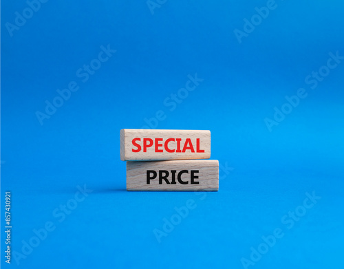 Special Price symbol. Concept word Special Price on wooden blocks. Beautiful blue background. Business and Special Price concept. Copy space