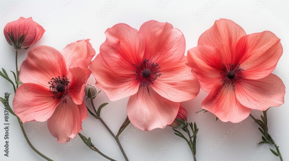Delicate Pink Poppy Flowers on a White Background