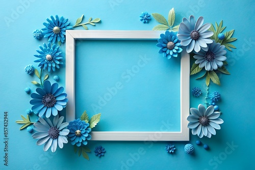 A frame made of blue flowers on a blue background © Aljona