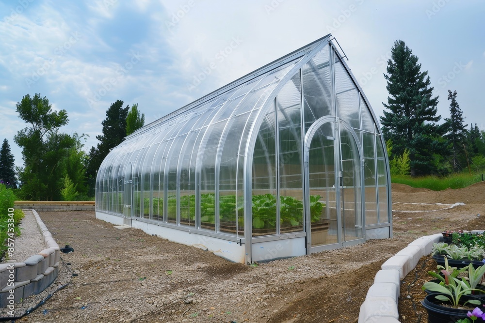 Plastic greenhouse for growing plants with gothic design Plastic greenhouse for growing plants with gothic design