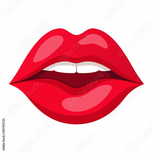 Closeup of womans mouth with red lips and white teeth, beauty and dental care