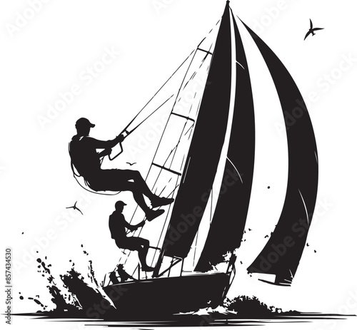 Sport sailing silhouette sport yachting hi-res, vector black color silhouette