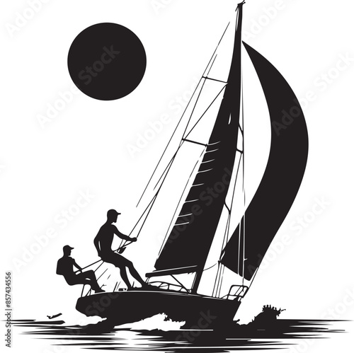Sport sailing silhouette sport yachting hi-res, vector black color silhouette