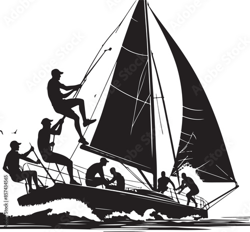 Sport sailing silhouette sport yachting hi-res, vector black color silhouette