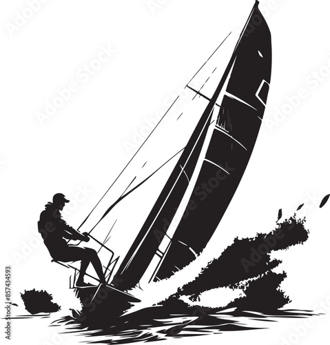 Sport sailing silhouette sport yachting hi-res, vector black color silhouette