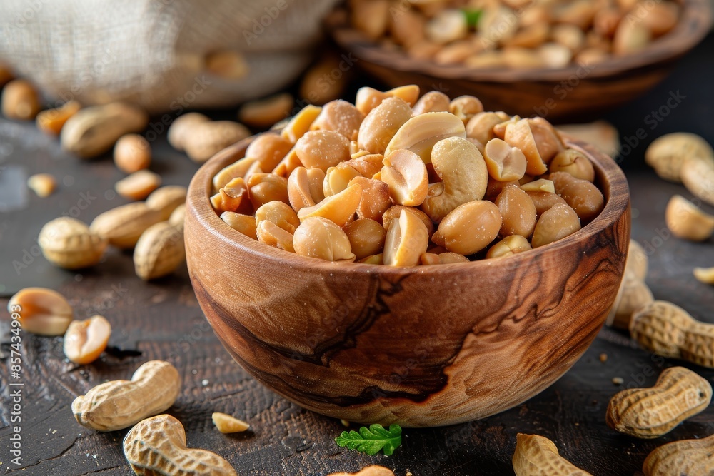 Roasted peanuts in bowl high in protein fat fiber Roasted peanuts in bowl high in protein fat fiber