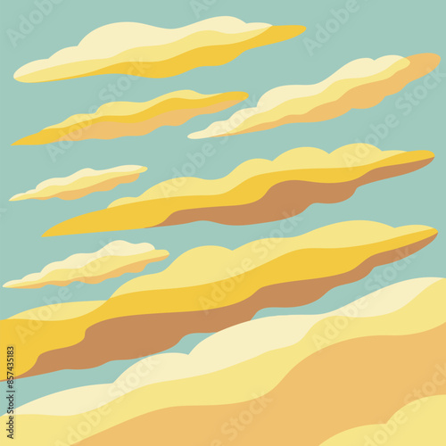 A charming cartoon representation of yellow clouds against a blue sky