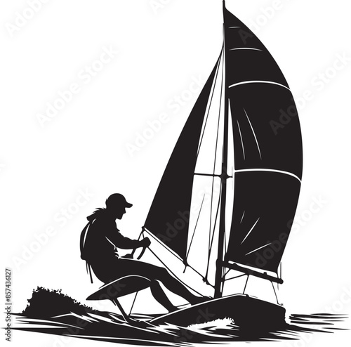 Sport silhouette sailing Stock Illustration, vector black color silhouette