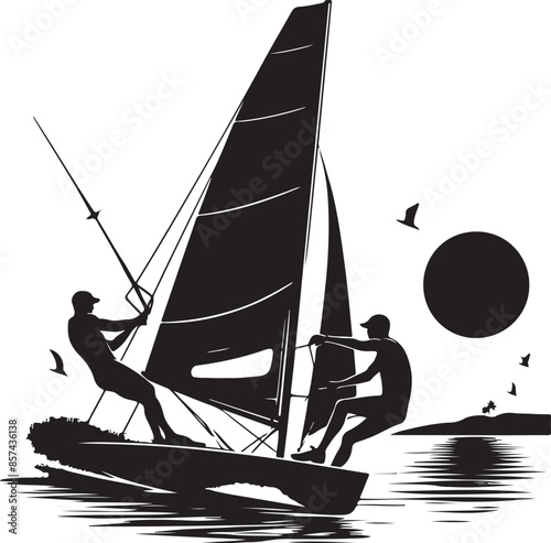 Sport silhouette sailing Stock Illustration, vector black color silhouette