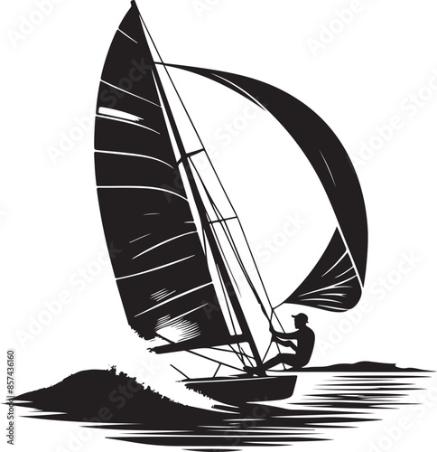 Sport silhouette sailing Stock Illustration, vector black color silhouette