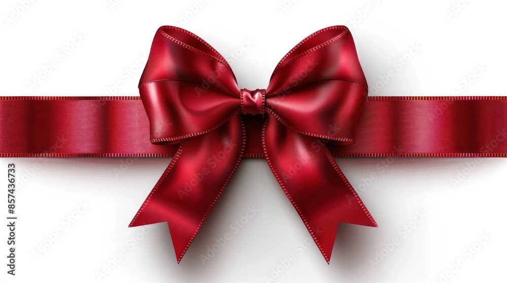 Red Satin Bow with Ribbon on White Background Red Satin Bow with Ribbon on White Background