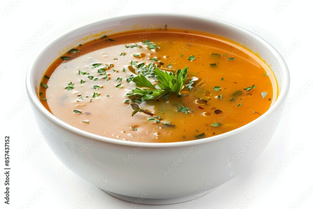 Squash soup in a bowl on white background Squash soup in a bowl on white background