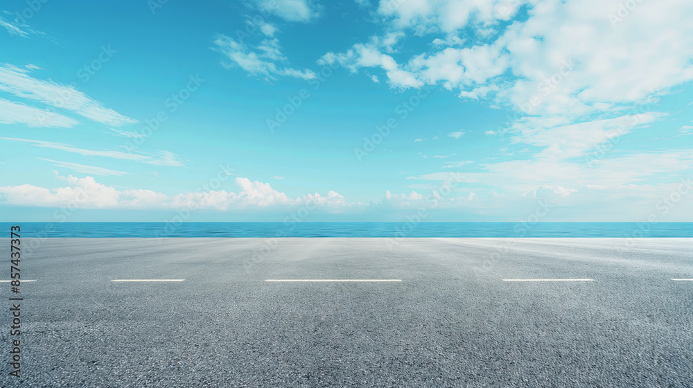 Obraz premium Empty asphalt floor and sea background 