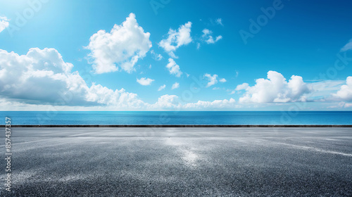 Empty asphalt floor and sea background 