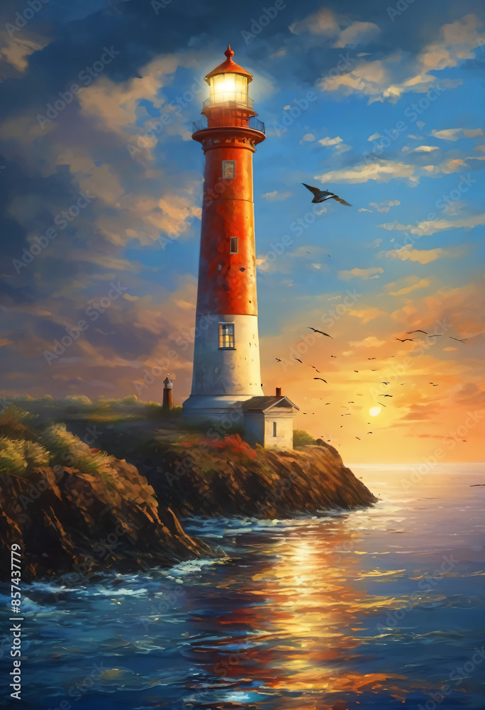 Obraz premium lighthouse at sunset 2