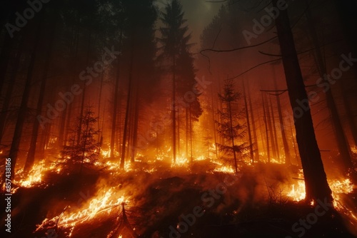 Forest Fire in Dense Wilderness photo