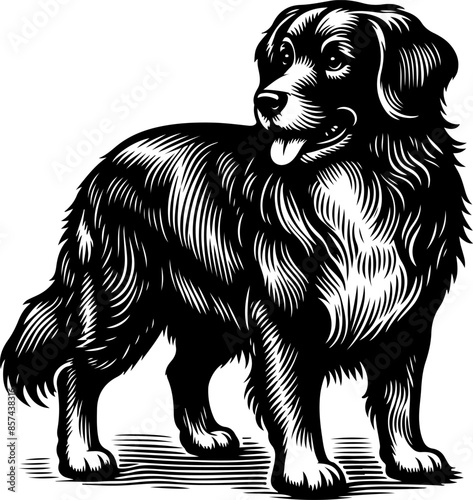 black and white engrave isolated dog, vector illustration on the white background