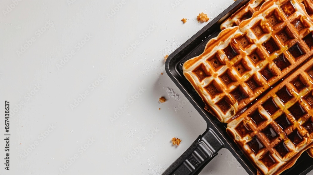 A waffle pan with a freshly cooked waffle on top A waffle pan with a freshly cooked waffle on top